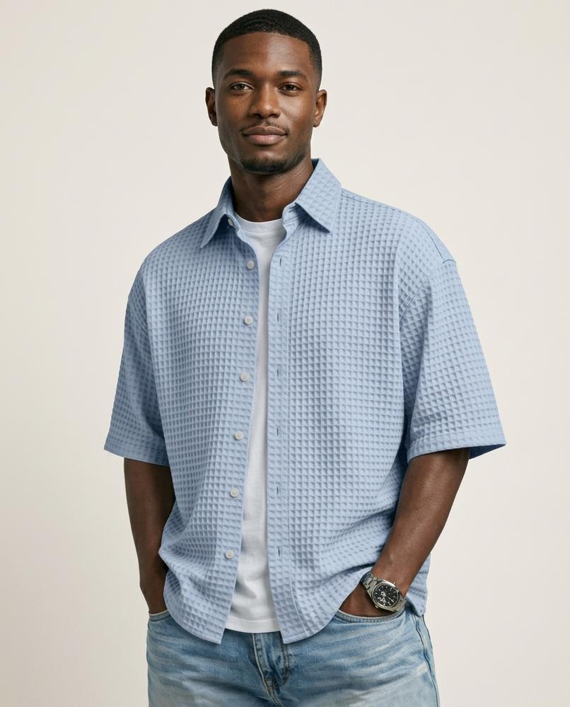 Lands Fashion - Vitor | Waffle-Knit Short-Sleeved Shirt Men