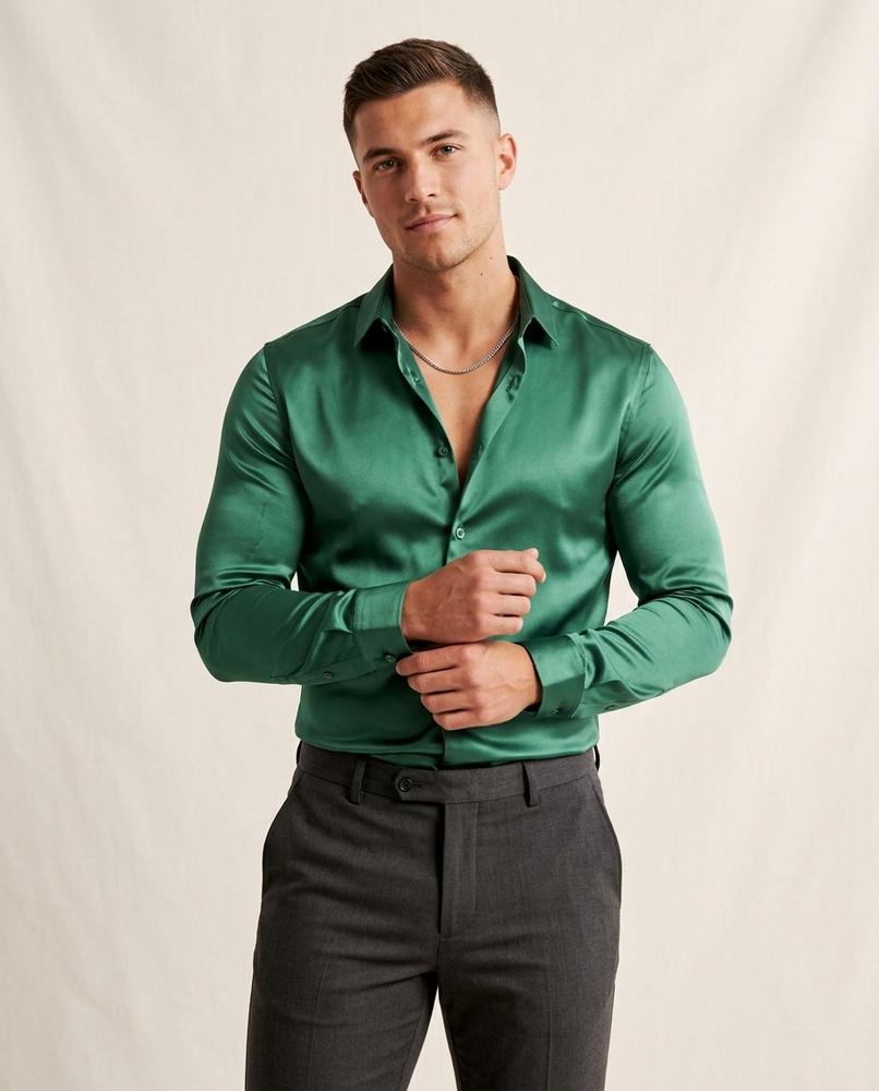 Lands Fashion - Leren | Satin-Finish Slim-Fit Shirt Men