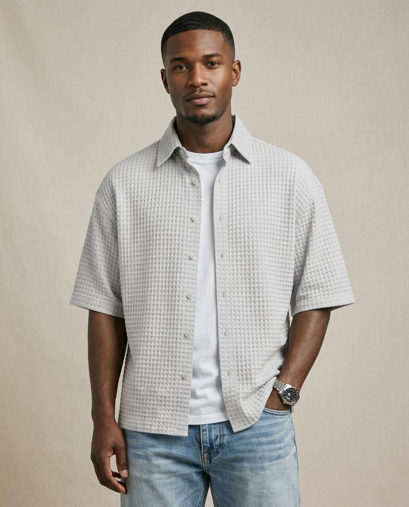 Lands Fashion - Vitor | Waffle-Knit Short-Sleeved Shirt Men