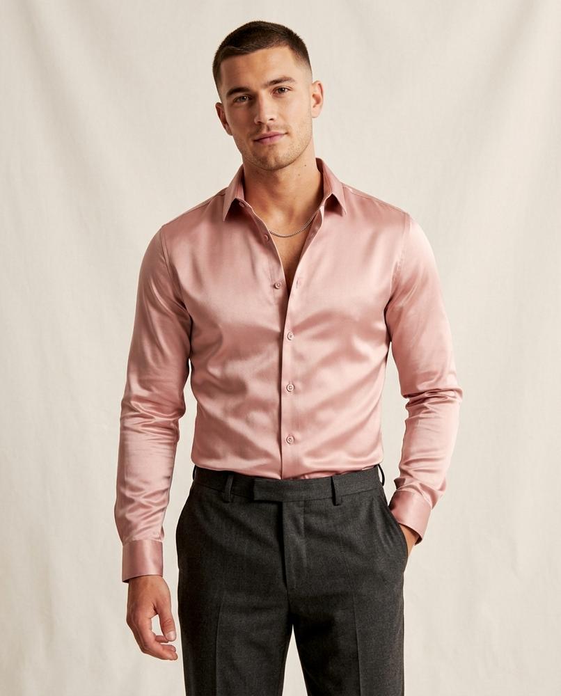 Lands Fashion - Leren | Satin-Finish Slim-Fit Shirt Men