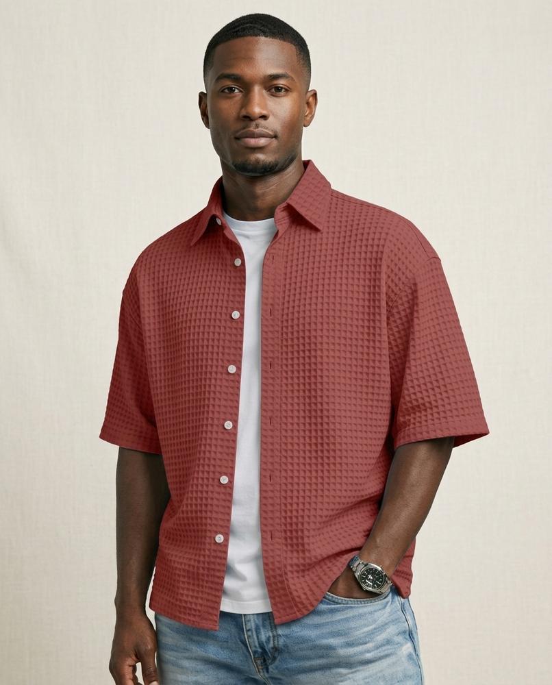 Lands Fashion - Vitor | Waffle-Knit Short-Sleeved Shirt Men