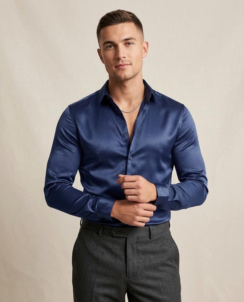 Lands Fashion - Leren | Satin-Finish Slim-Fit Shirt Men