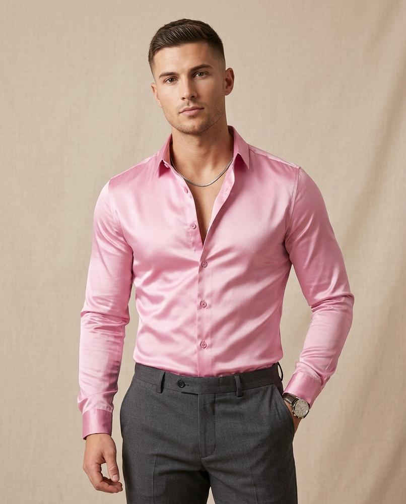 Lands Fashion - Leren | Satin-Finish Slim-Fit Shirt Men