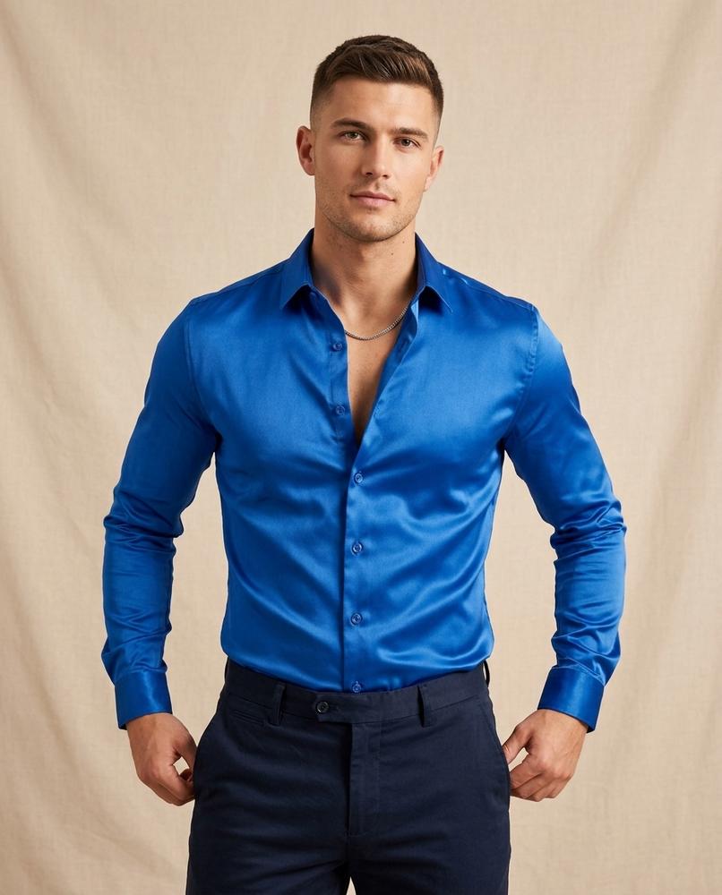 Lands Fashion - Leren | Satin-Finish Slim-Fit Shirt Men