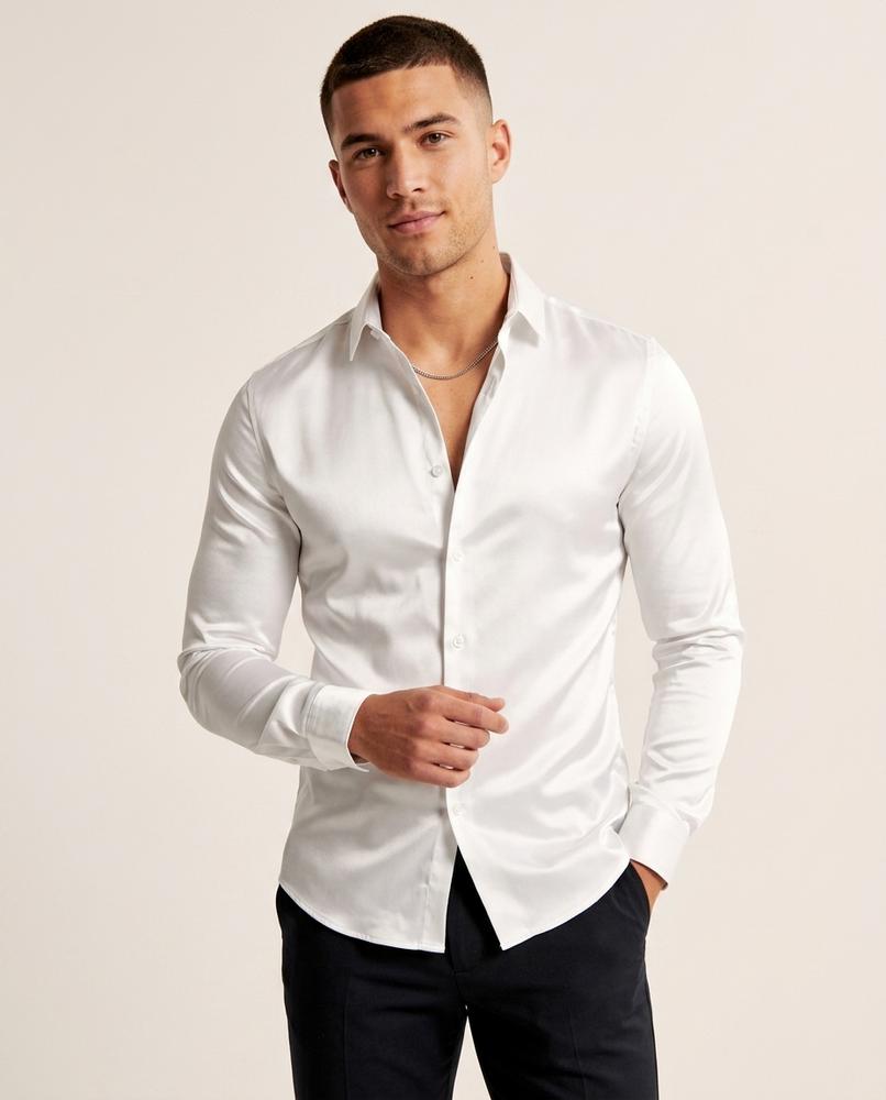 Lands Fashion - Leren | Satin-Finish Slim-Fit Shirt Men