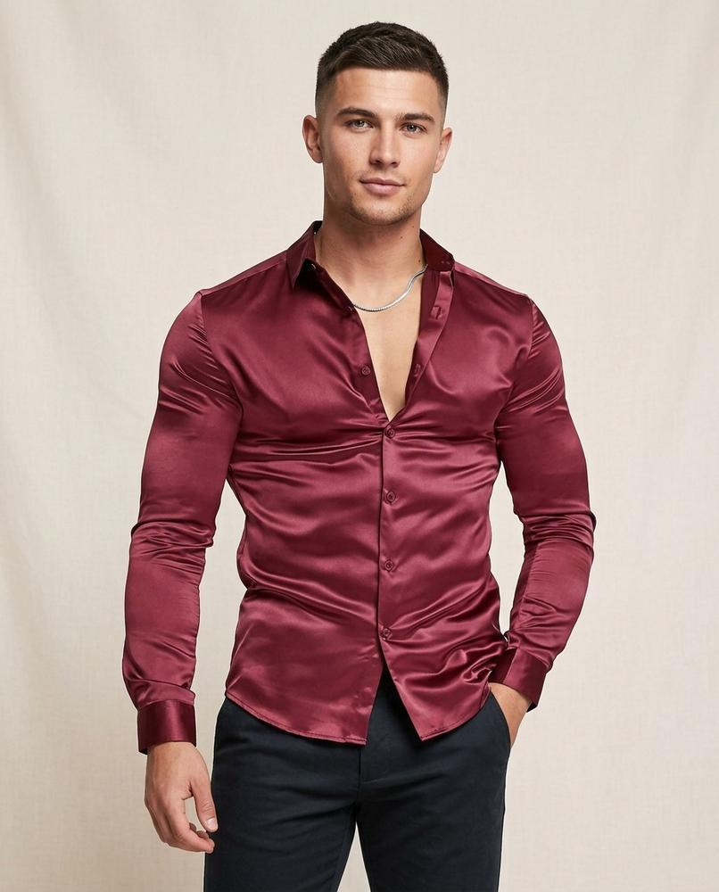 Lands Fashion - Leren | Satin-Finish Slim-Fit Shirt Men