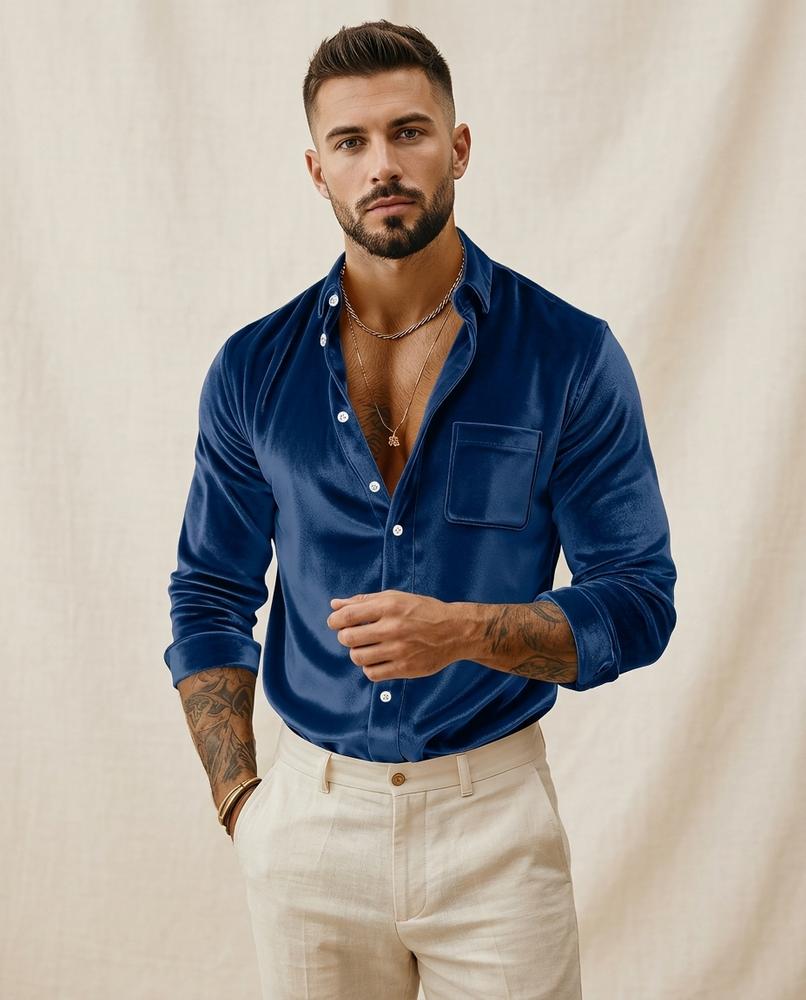 Lands Fashion - Vasol | Velvet Button-Up Shirt Men