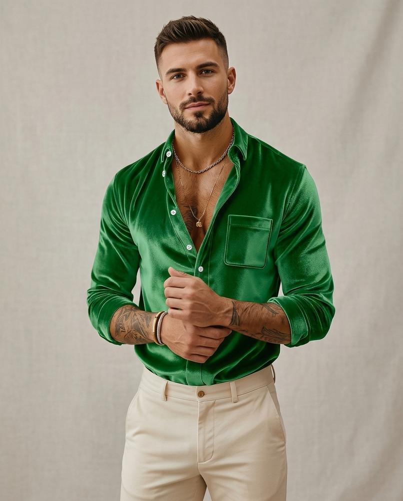Lands Fashion - Vasol | Velvet Button-Up Shirt Men