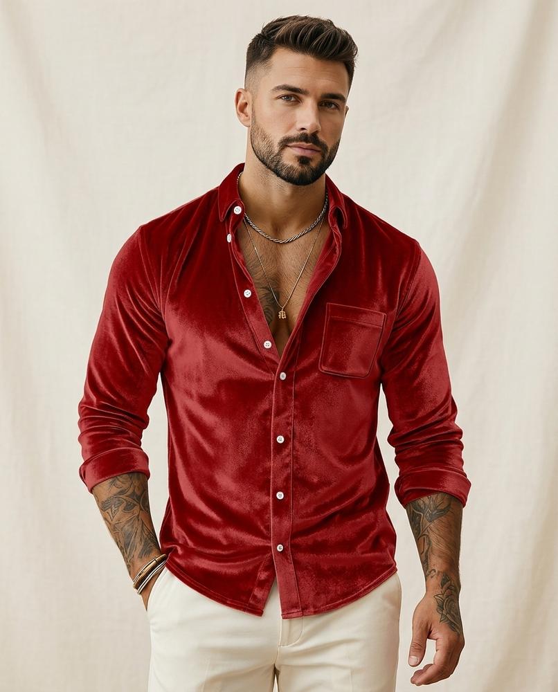 Lands Fashion - Vasol | Velvet Button-Up Shirt Men