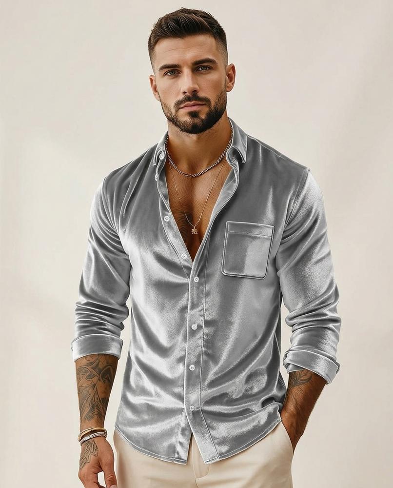 Lands Fashion - Vasol | Velvet Button-Up Shirt Men