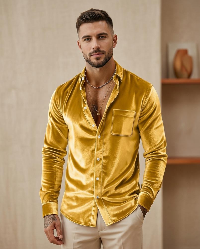 Lands Fashion - Vasol | Velvet Button-Up Shirt Men