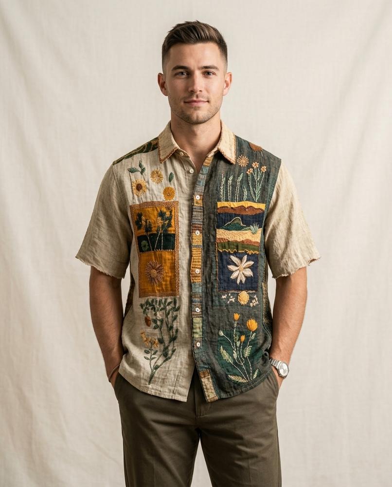 Lands Fashion - Savin | Embroidered Patchwork Shirt Men