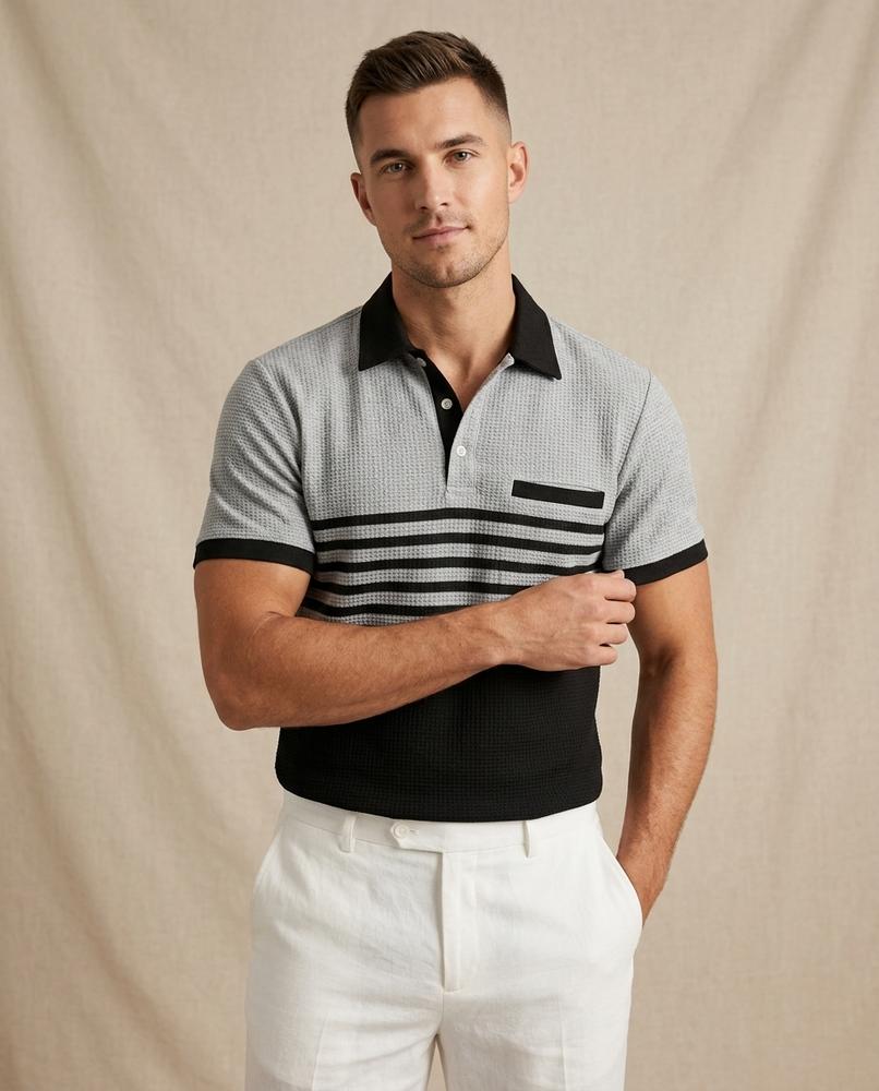 Lands Fashion - Lamar | Waffle-Knit Striped Shirt Men