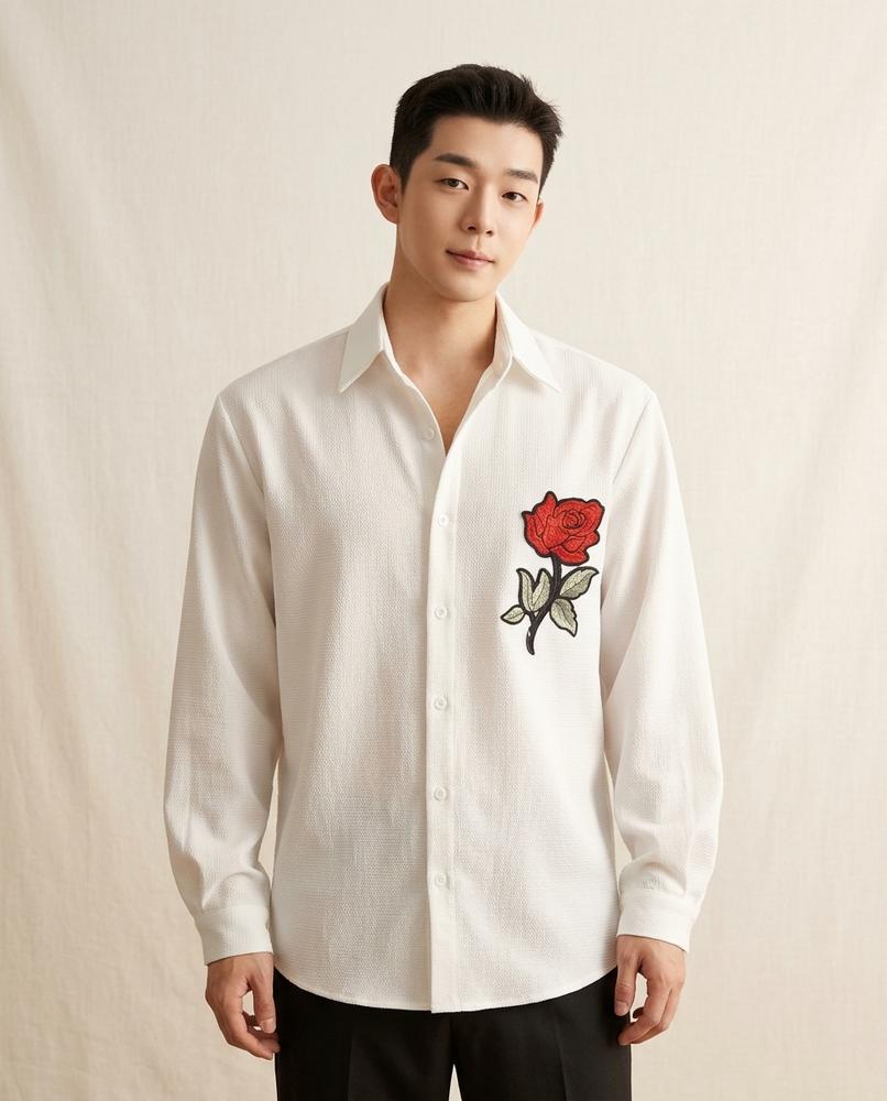 Lands Fashion - Saran | Embroidered Long-Sleeved Shirt Men