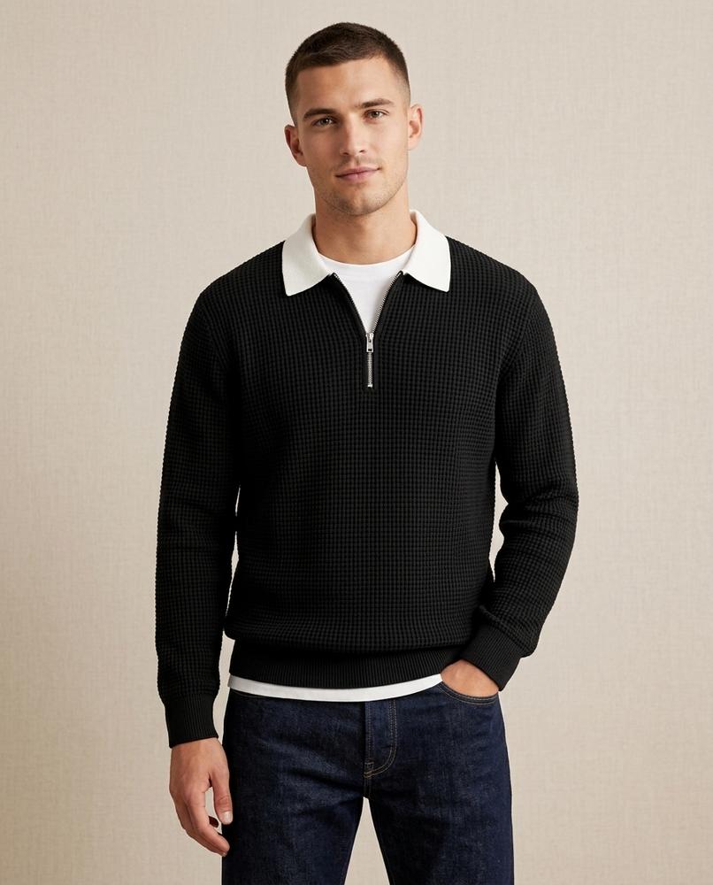 Lands Fashion - Alran | Waffle-Knit Quarter-Zip Sweater Men