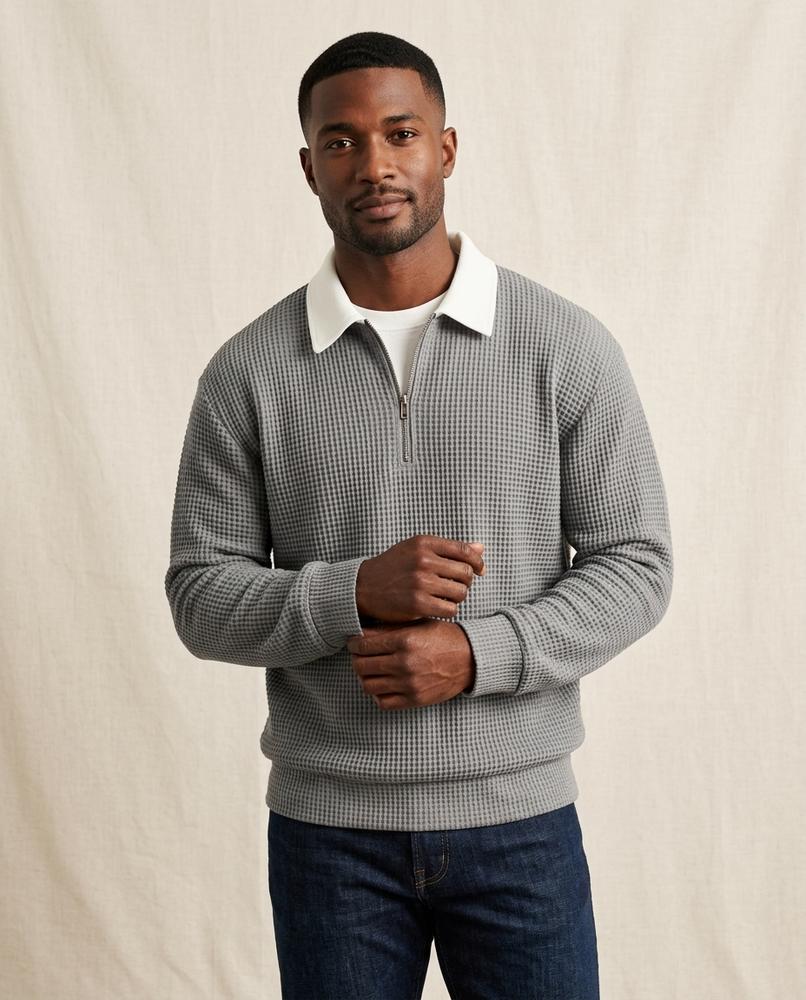 Lands Fashion - Alran | Waffle-Knit Quarter-Zip Sweater Men