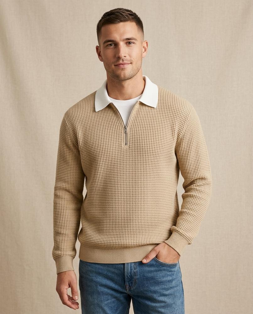 Lands Fashion - Alran | Waffle-Knit Quarter-Zip Sweater Men