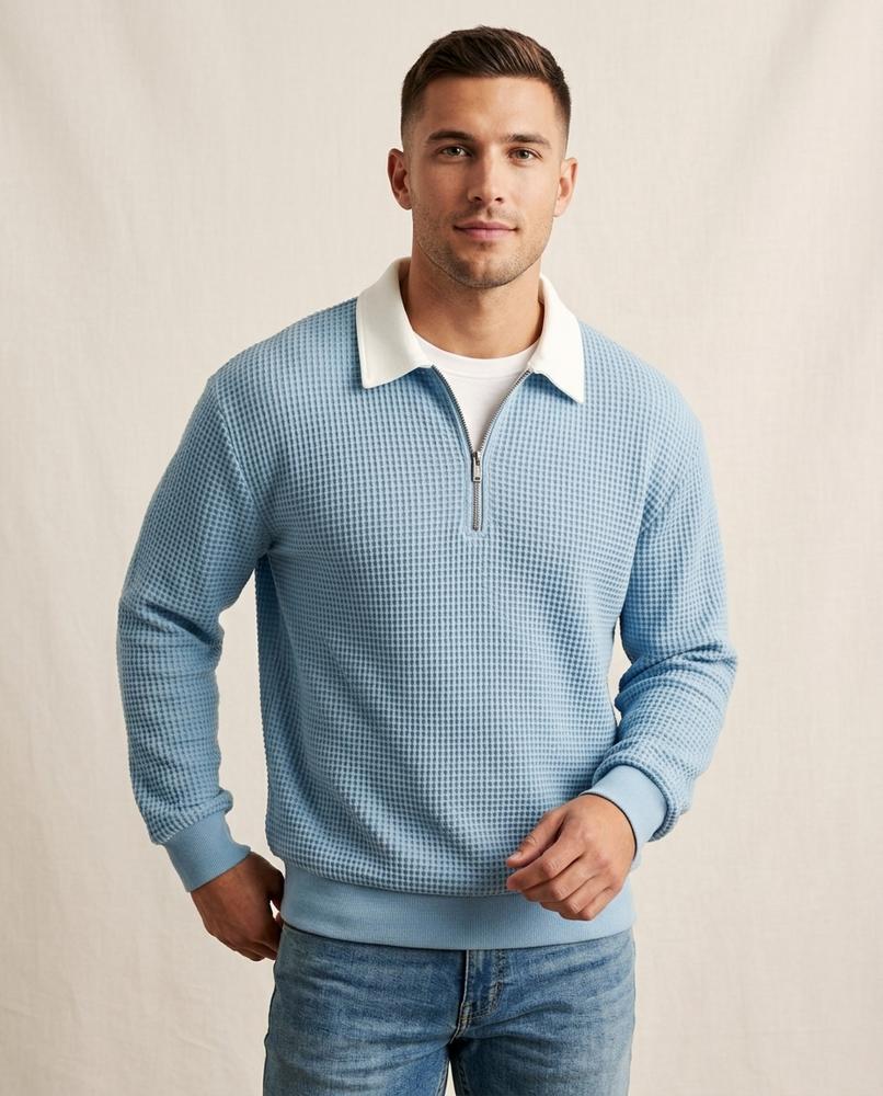 Lands Fashion - Alran | Waffle-Knit Quarter-Zip Sweater Men