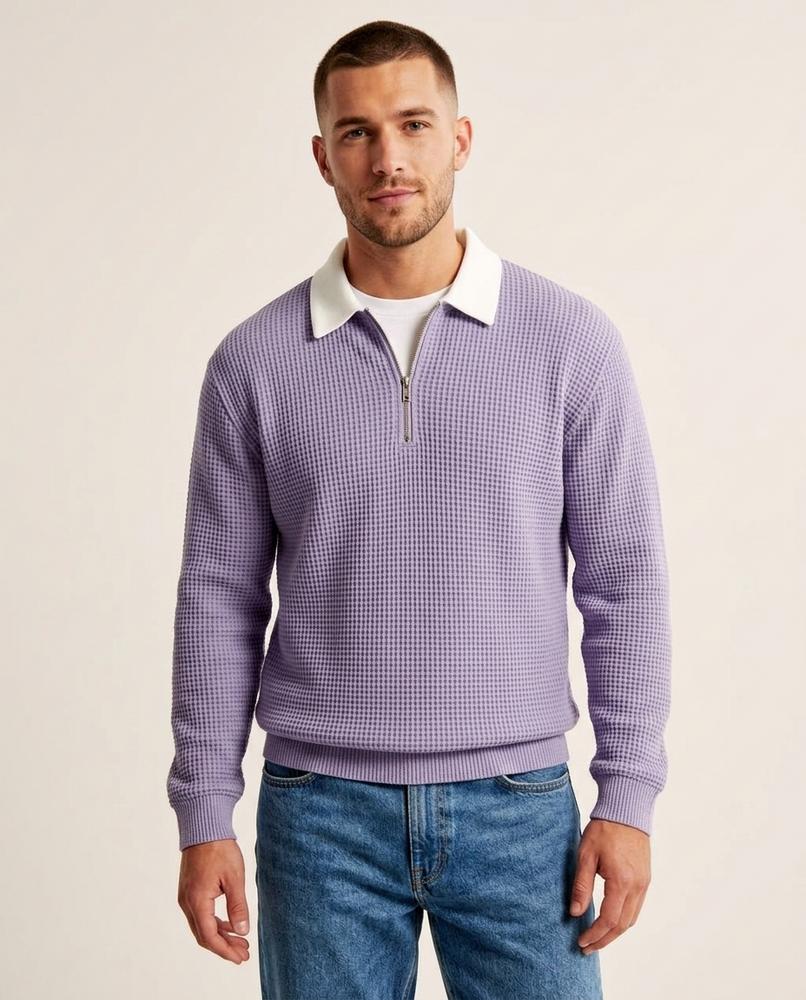 Lands Fashion - Alran | Waffle-Knit Quarter-Zip Sweater Men