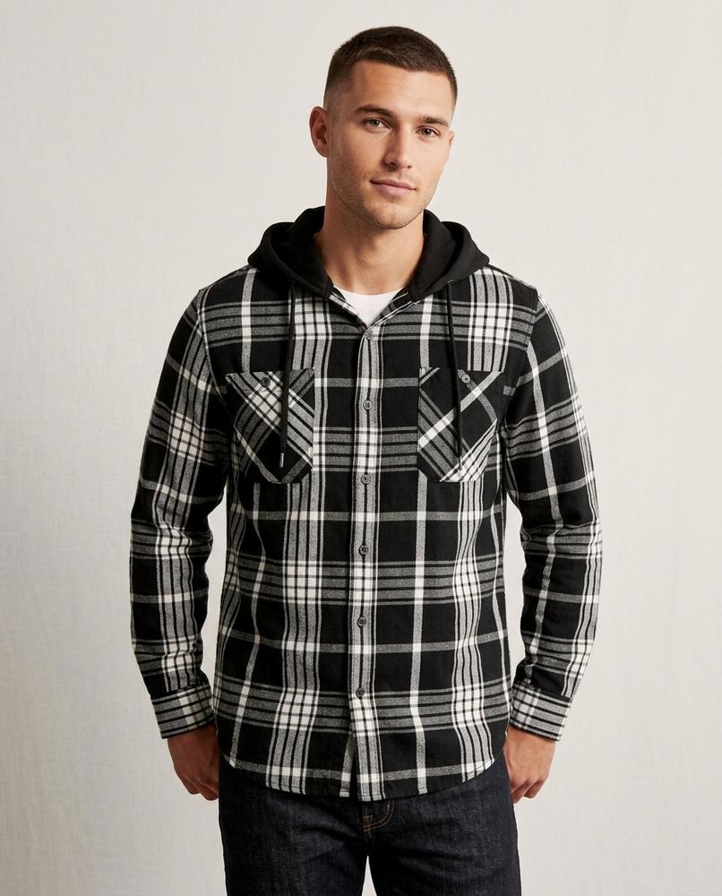 Lands Fashion - Lylar | Hooded Plaid Shirt Men