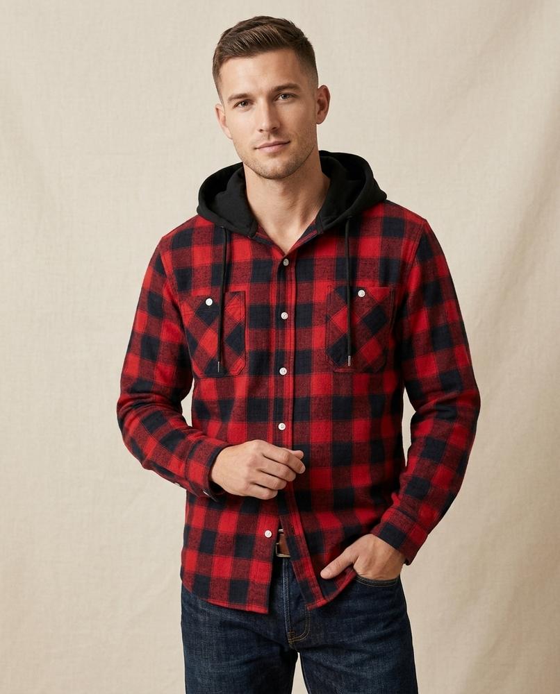Lands Fashion - Lylar | Hooded Plaid Shirt Men