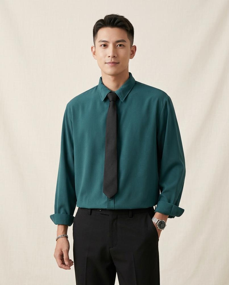 Lands Fashion - Rivin | Long-Sleeved Solid-Colored Shirt Men