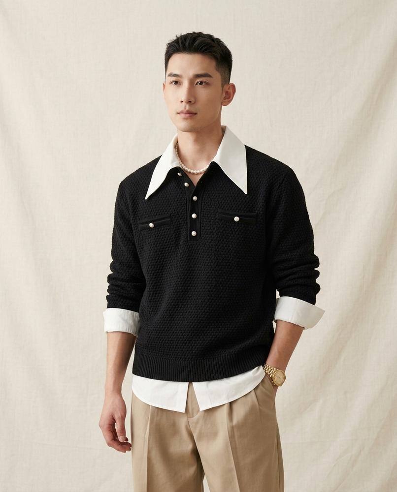 Lands Fashion - Mimir | Textured Collared Sweater Men