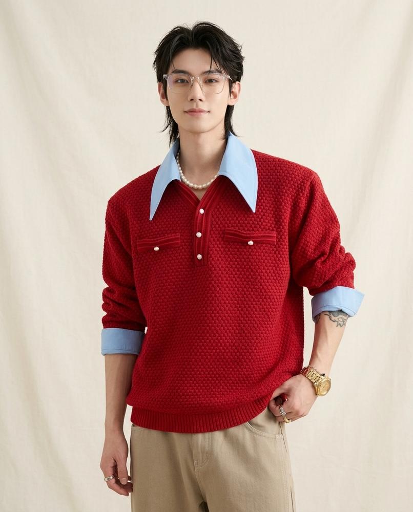 Lands Fashion - Mimir | Textured Collared Sweater Men