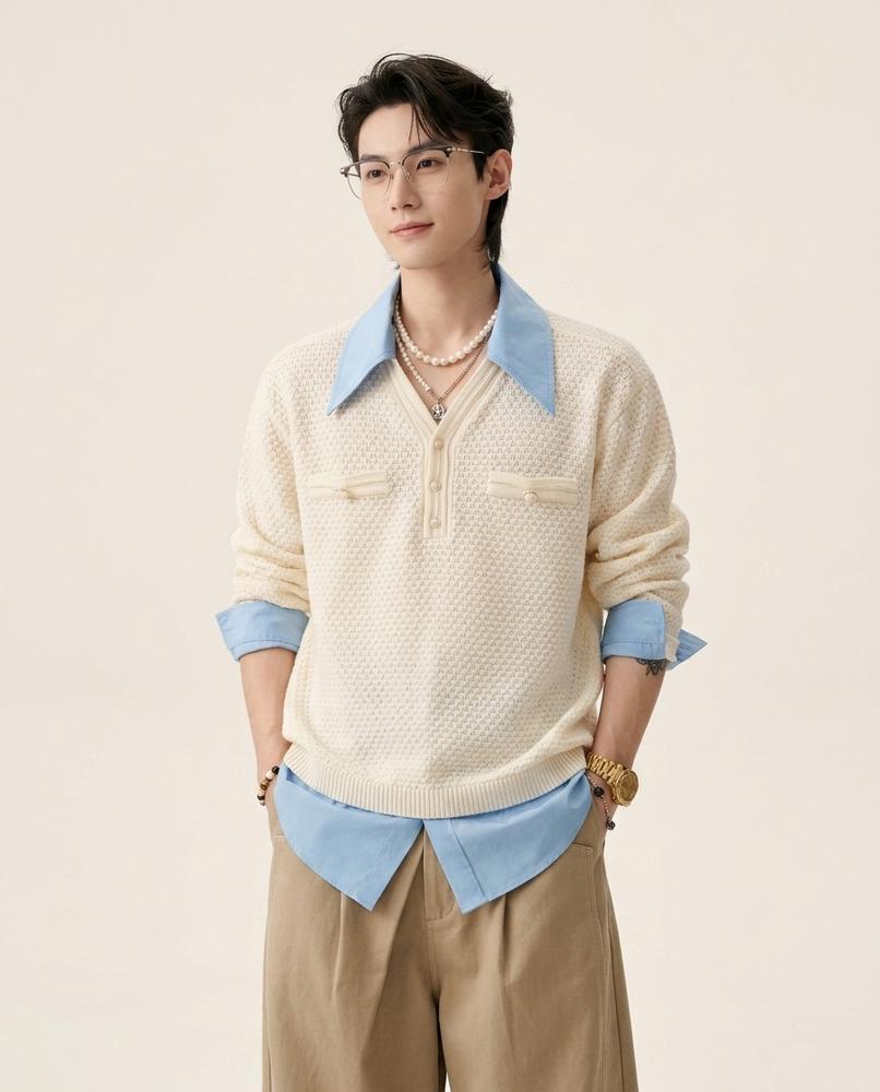 Lands Fashion - Mimir | Textured Collared Sweater Men