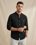 Lands Fashion - Yoser | Pinstriped Band Collar Shirt Men