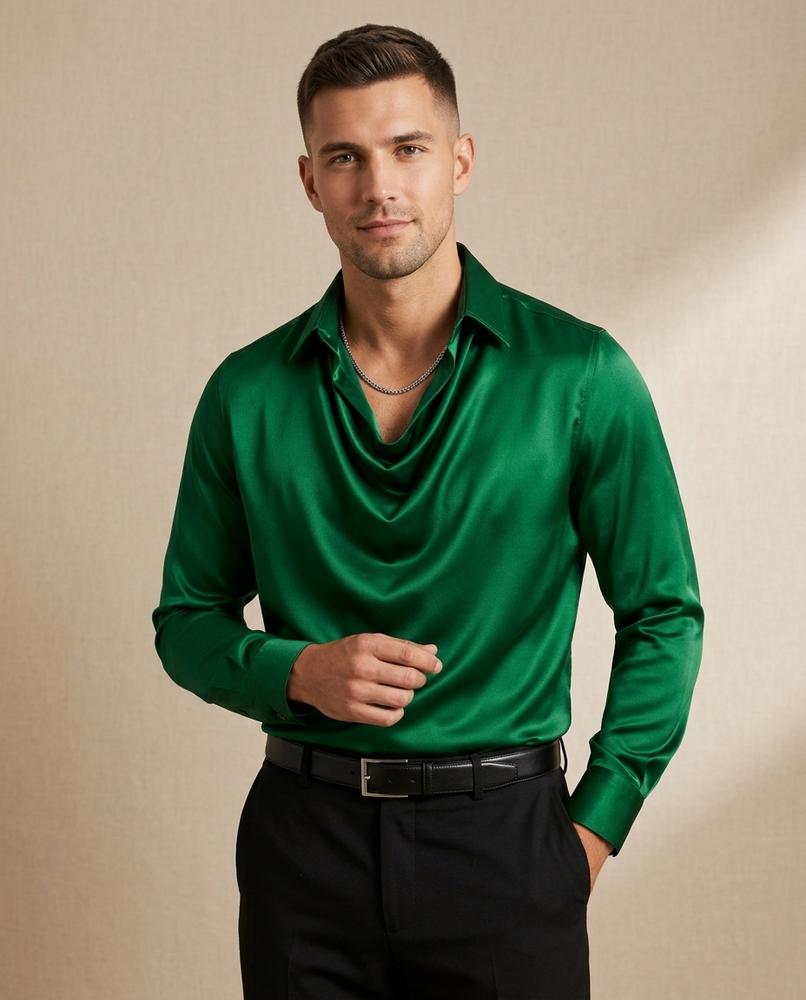 Lands Fashion - Lasin | Draped Satin-Finish Shirt Men