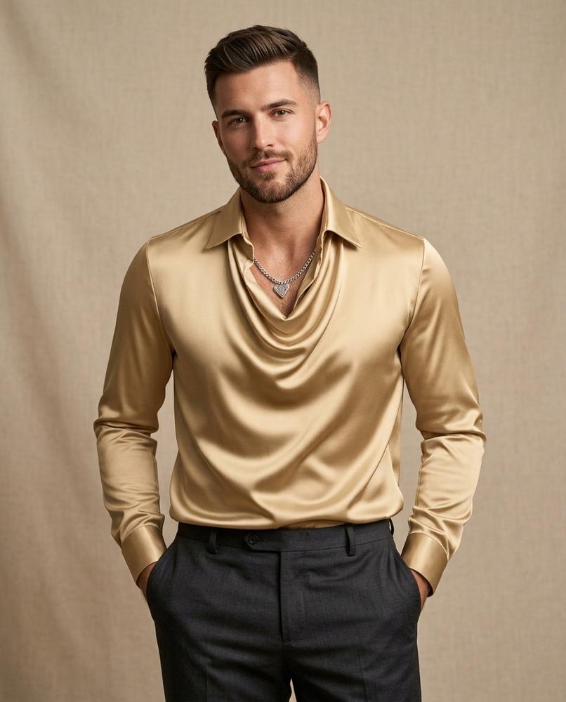 Lands Fashion - Lasin | Draped Satin-Finish Shirt Men