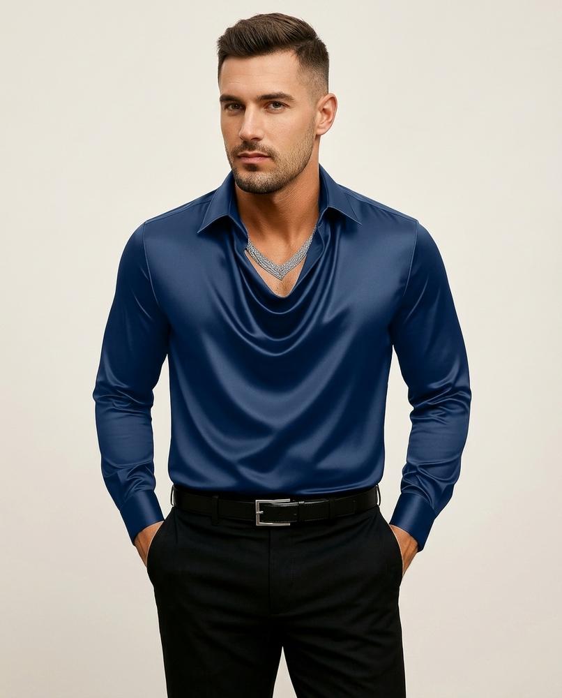 Lands Fashion - Lasin | Draped Satin-Finish Shirt Men
