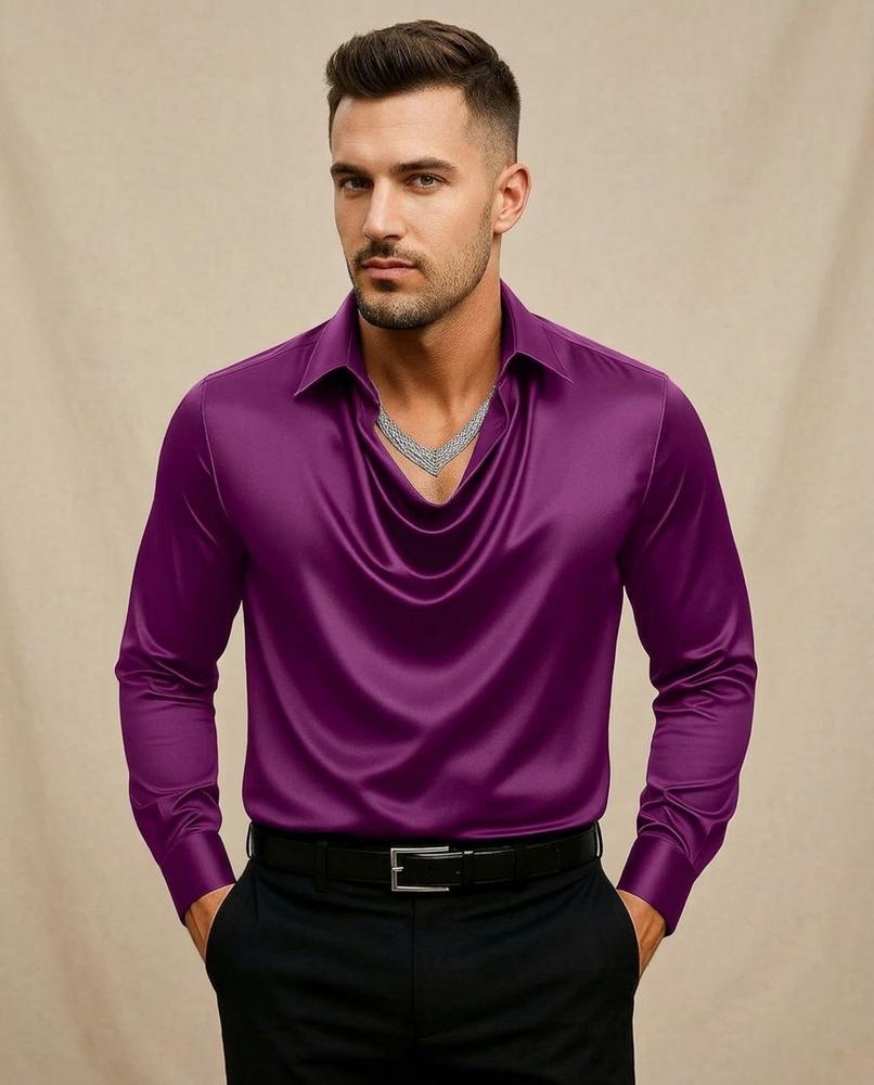 Lands Fashion - Lasin | Draped Satin-Finish Shirt Men