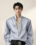 Lands Fashion - Karev | Satin-Finish V-Neck Shirt Unisex