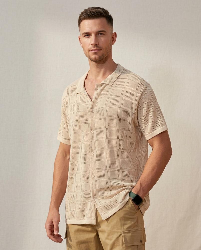 Lands Fashion - Ninal | Textured Short-Sleeved Shirt Men