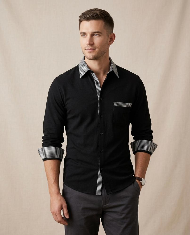 Lands Fashion - Ronor | Slim-Fit Contrast-Trim Shirt Men