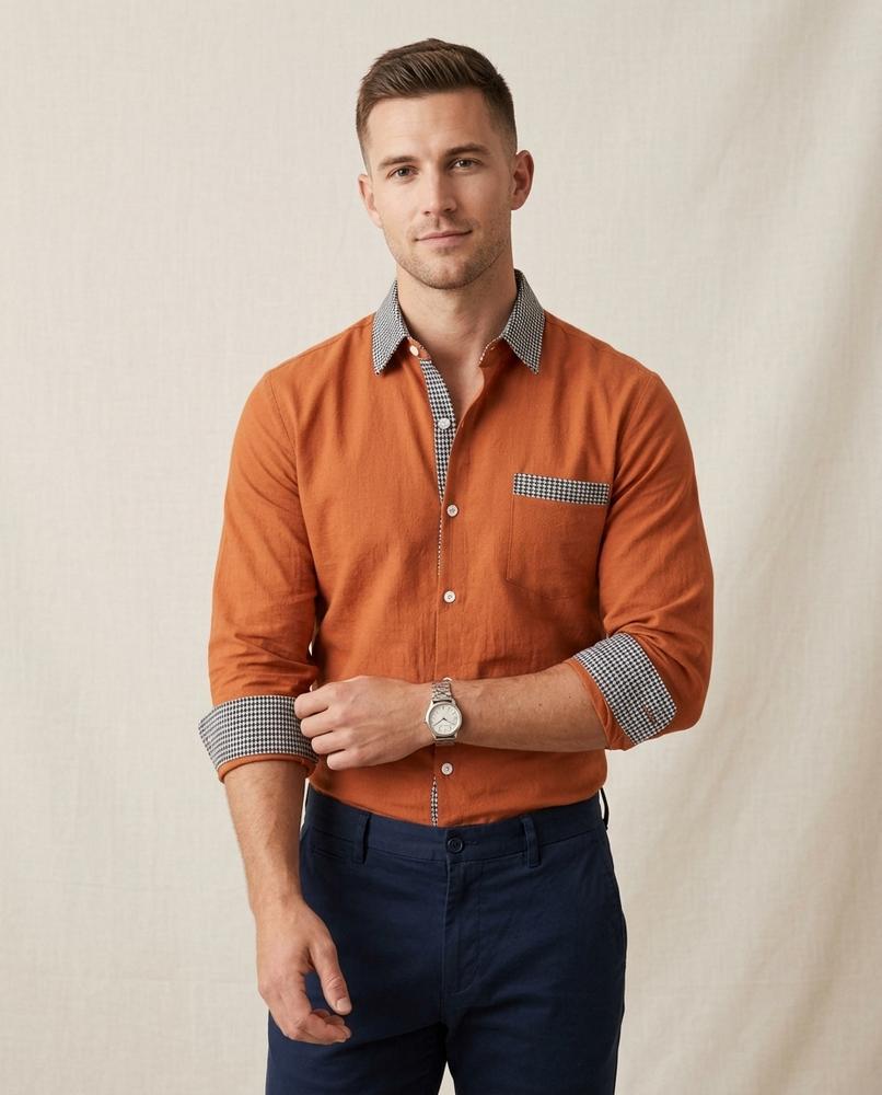 Lands Fashion - Ronor | Slim-Fit Contrast-Trim Shirt Men