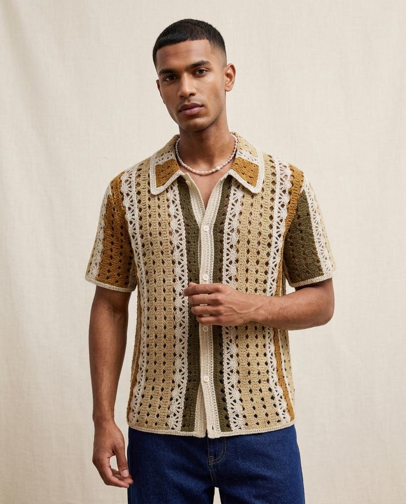 Lands Fashion - Veran | Crocheted Striped Shirt Men