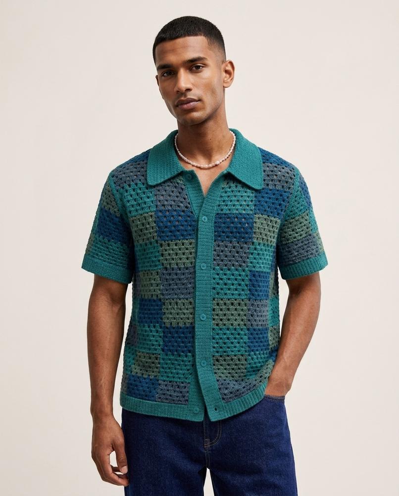 Lands Fashion - Taral | Crochet-Knit Checkered Shirt Men