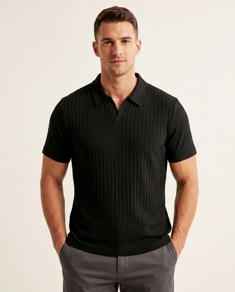 Lands Fashion - Zamer | Rib-Knit Open-Collar Shirt Men
