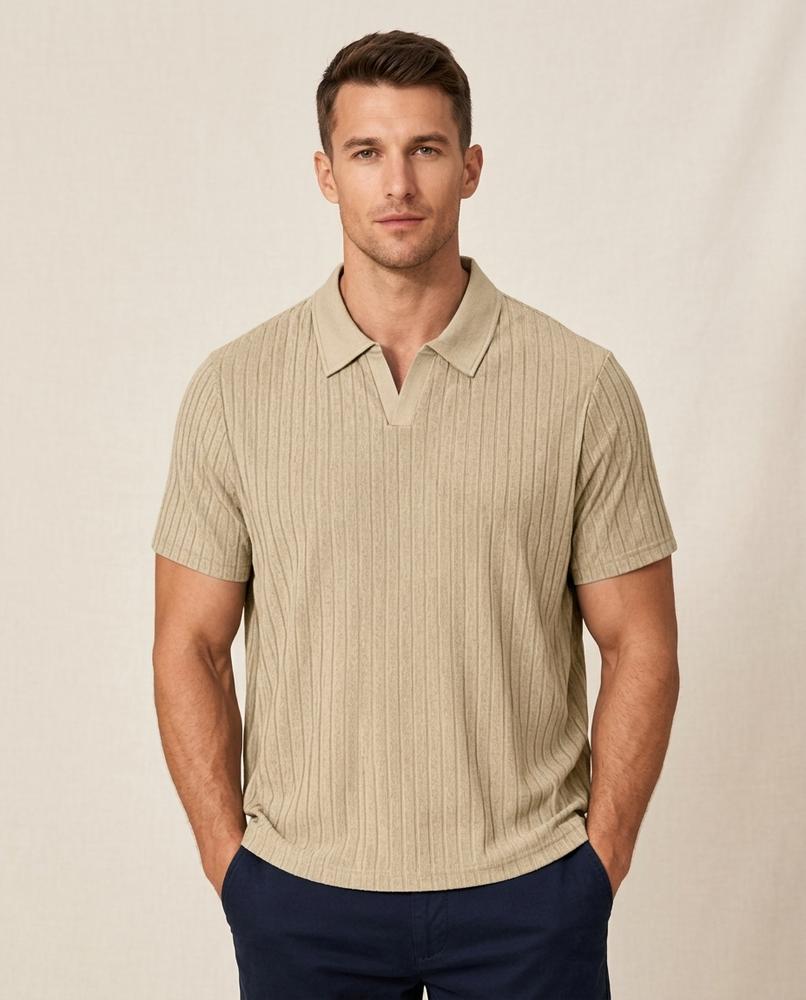 Lands Fashion - Zamer | Rib-Knit Open-Collar Shirt Men