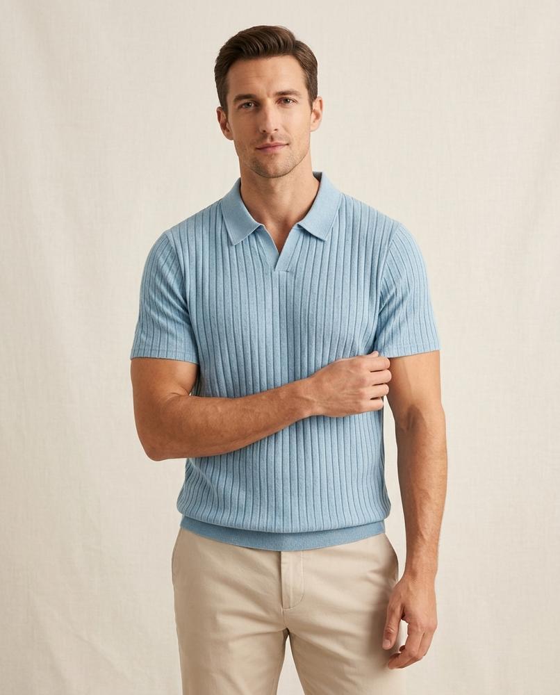 Lands Fashion - Zamer | Rib-Knit Open-Collar Shirt Men