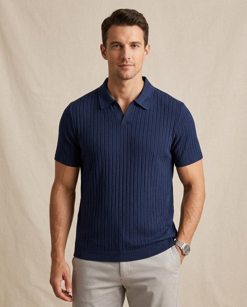Lands Fashion - Zamer | Rib-Knit Open-Collar Shirt Men
