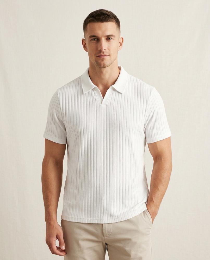 Lands Fashion - Zamer | Rib-Knit Open-Collar Shirt Men