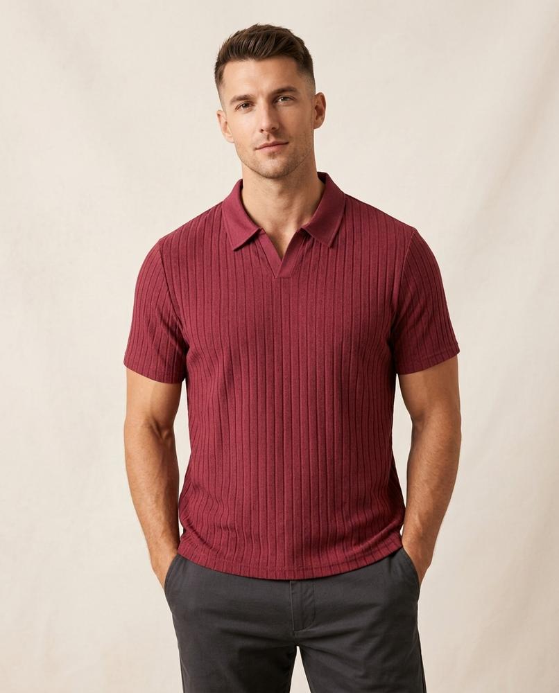 Lands Fashion - Zamer | Rib-Knit Open-Collar Shirt Men