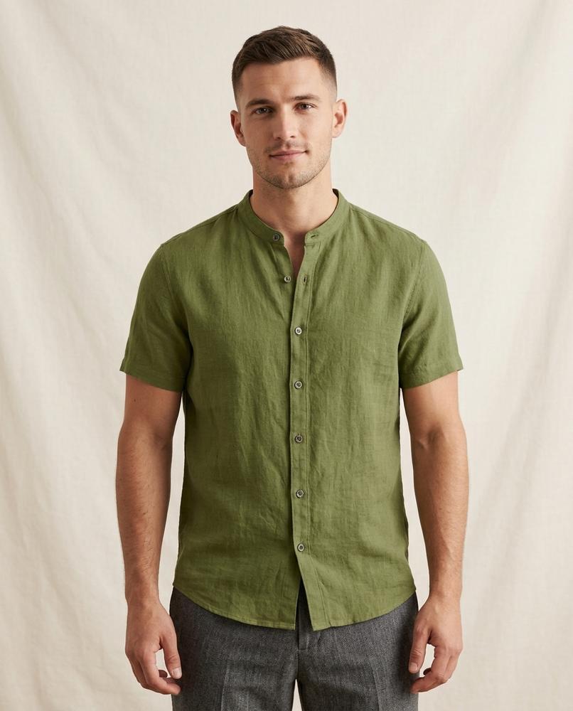 Lands Fashion - Neser | Band Collar Short-Sleeved Shirt Men