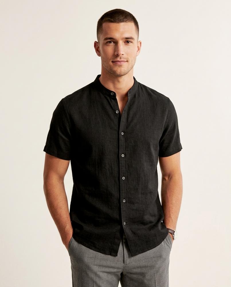 Lands Fashion - Neser | Band Collar Short-Sleeved Shirt Men