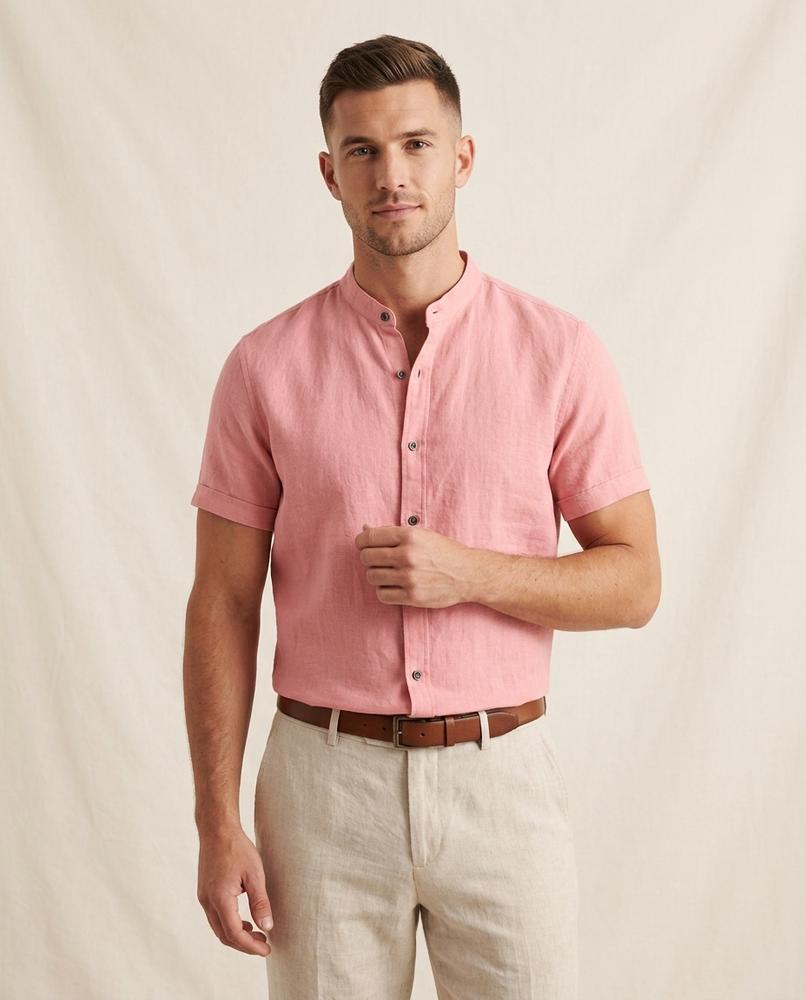 Lands Fashion - Neser | Band Collar Short-Sleeved Shirt Men