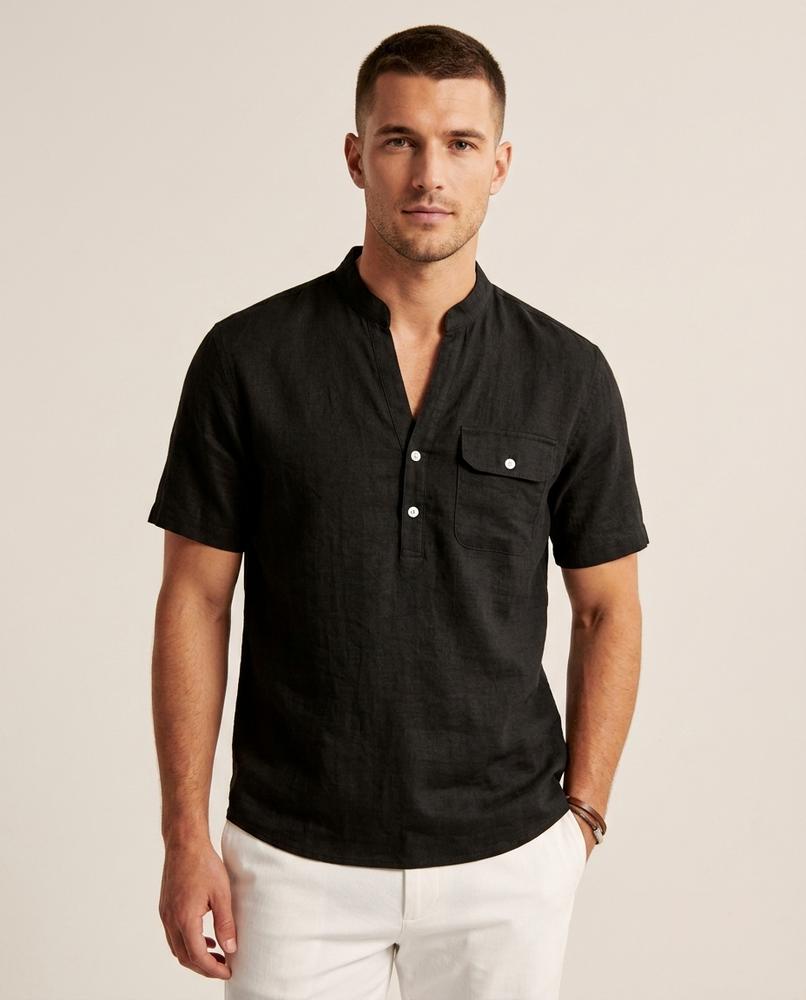 Lands Fashion - Talen | Linen-Blend Band-Collar Shirt Men